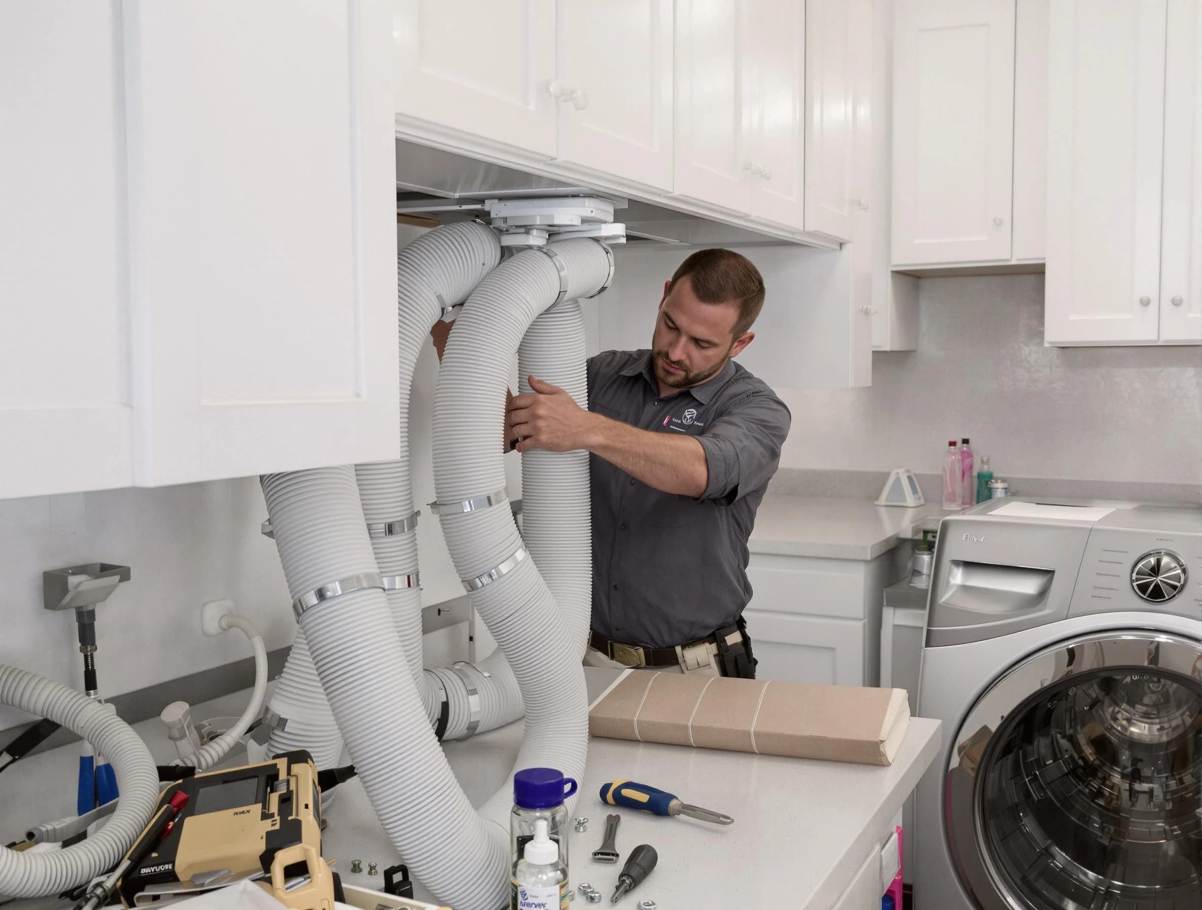 Sun City Dryer Vent Cleaning technician installing a new professional-grade dryer vent hose in Sun City
