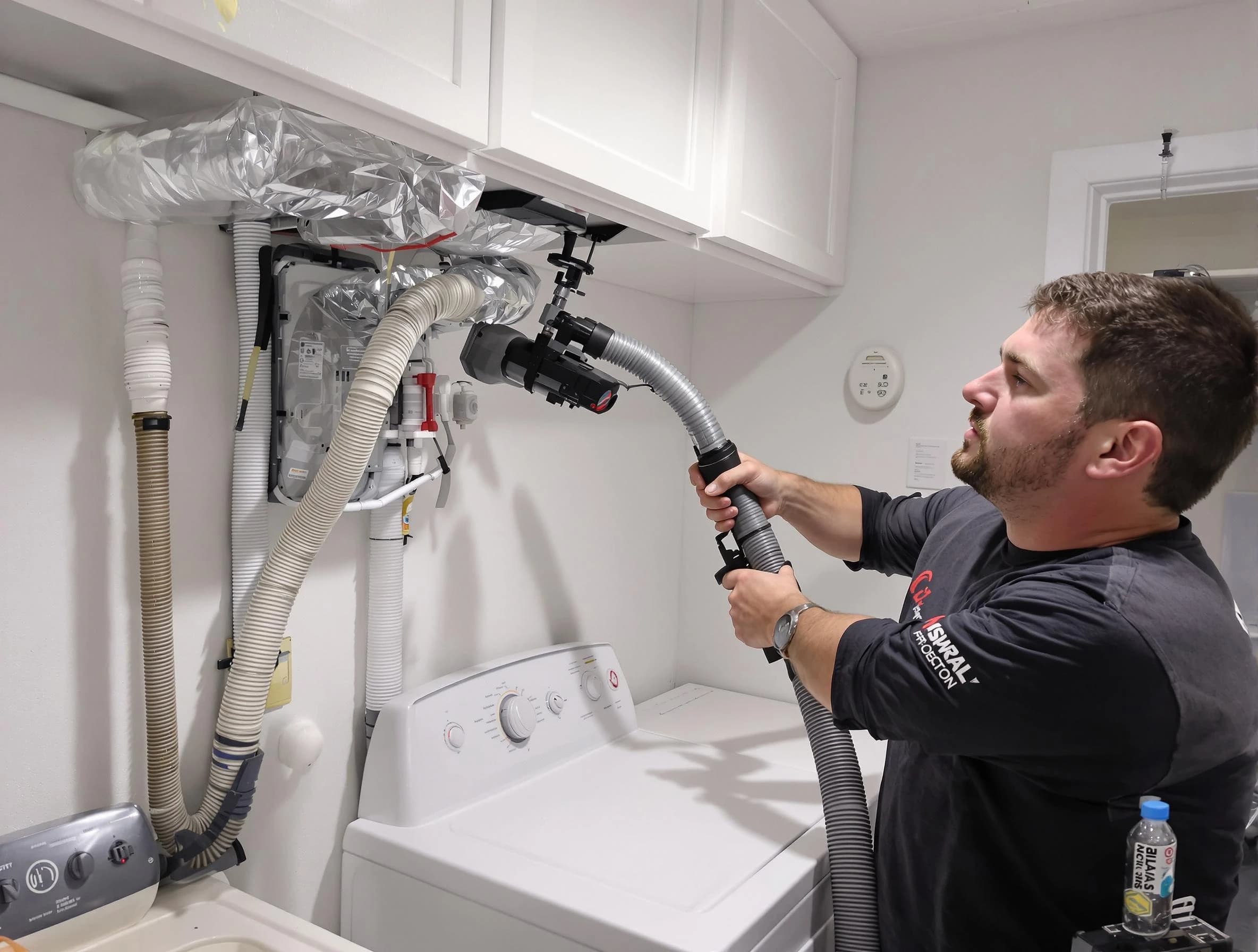 Sun City Dryer Vent Cleaning certified technician performing safety-focused gas dryer vent cleaning in Sun City