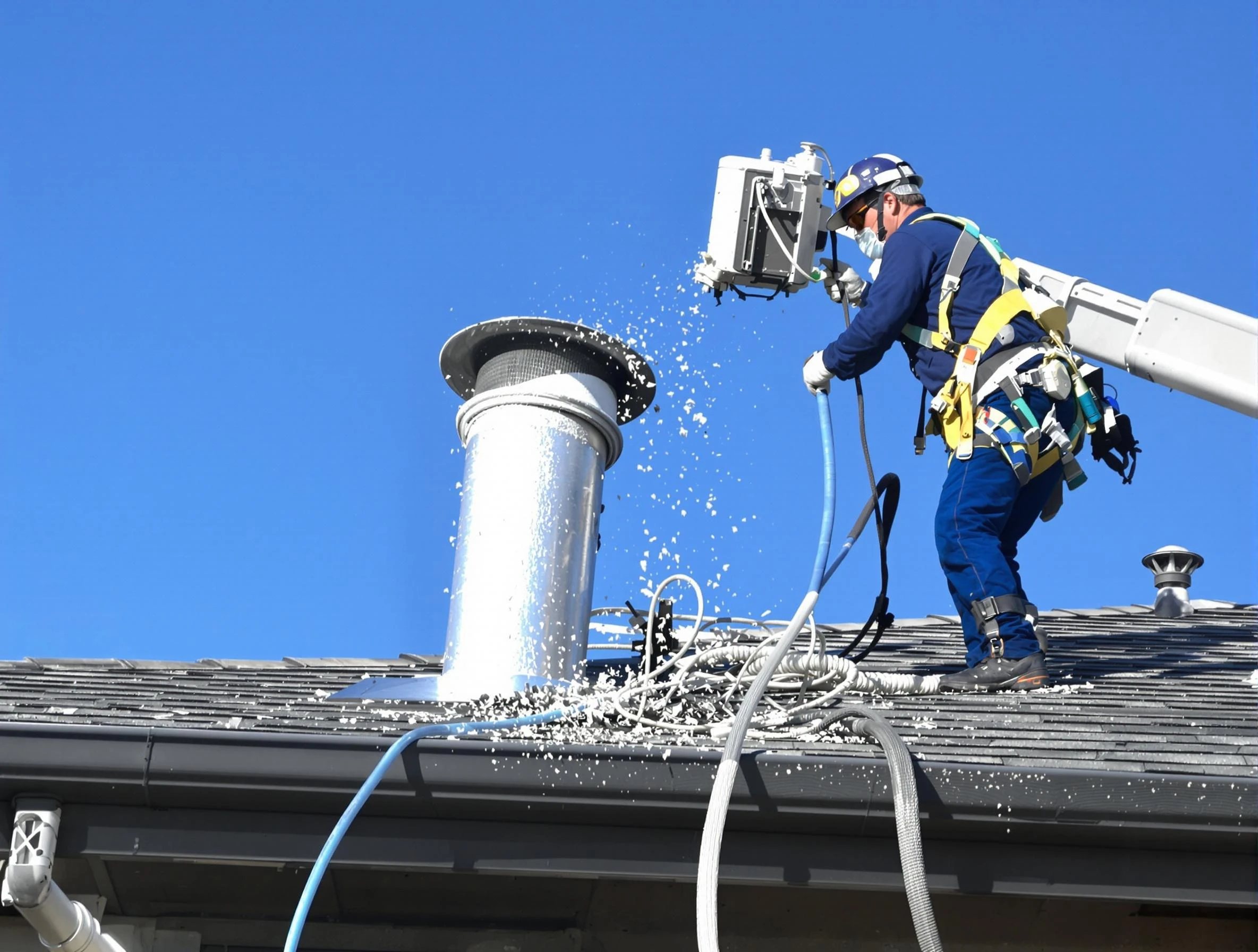 Sun City Dryer Vent Cleaning certified technician safely cleaning a roof-mounted dryer vent in Sun City