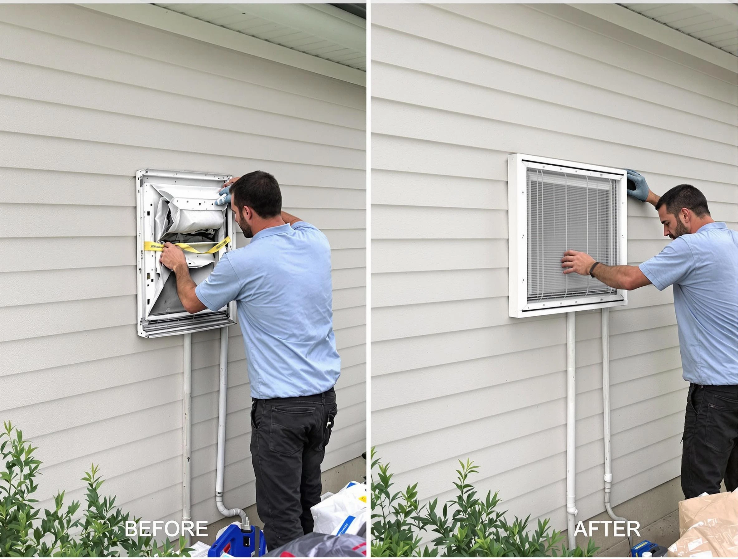 Sun City Dryer Vent Cleaning technician installing high-quality dryer vent cover at a residential property in Sun City